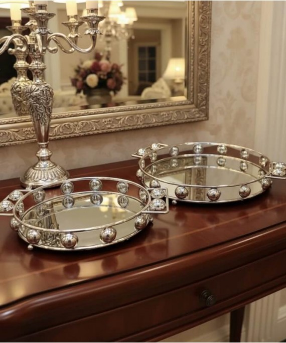 ZEYVE SILVER BONCUK YÖV. 2-PLACE TRAY 32x28x5-37x33x5cm